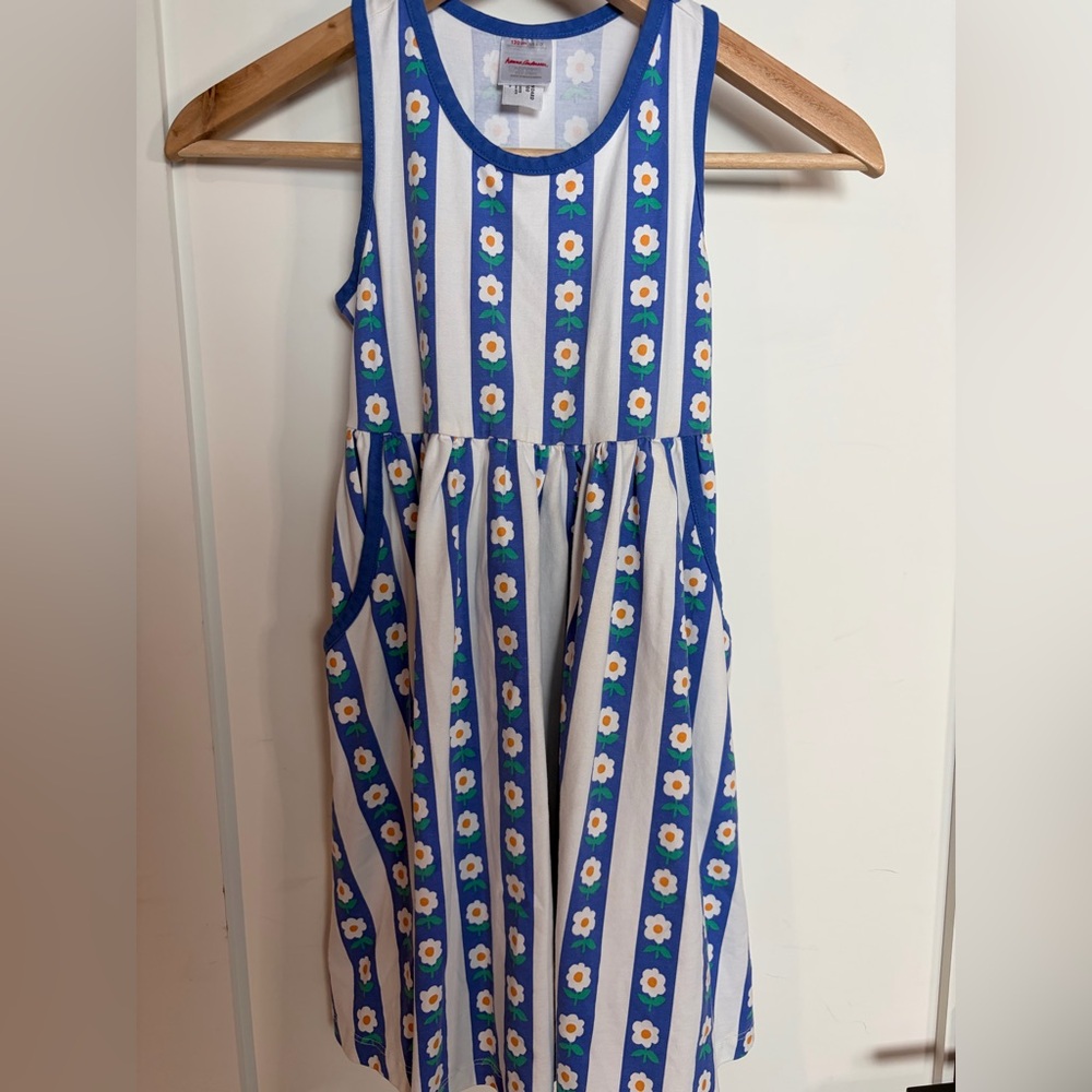 Hanna Andersson Racerback Skater Dress Blue & White Daisy Stripe size 6-7